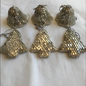 Mirrored Mosaic Jeweled Disco Christmas Ornaments Silver 2" Lot of 6 Vintage